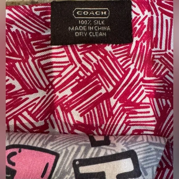 Coach Pink, Gray & Orange Butterfly Floral Silk Bag/ Hair Scarf - Picture 4 of 4